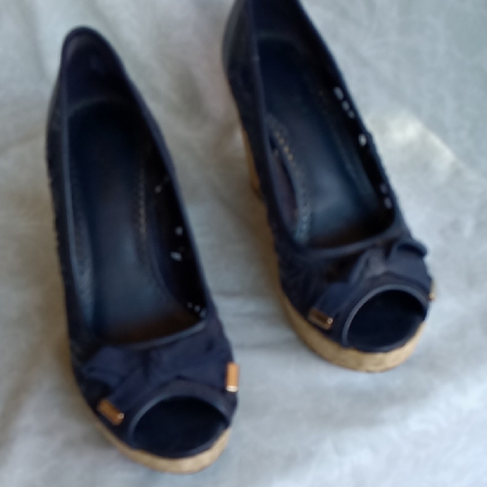 Elegant Black Peep-Toe Wedge Heels